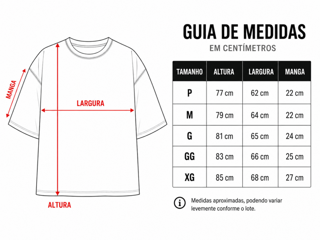 Guia medidas camiseta Oversized