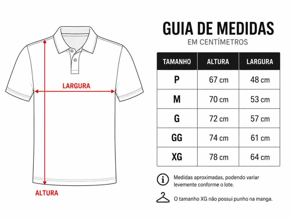 Guia de medida camisa polo personalizada
